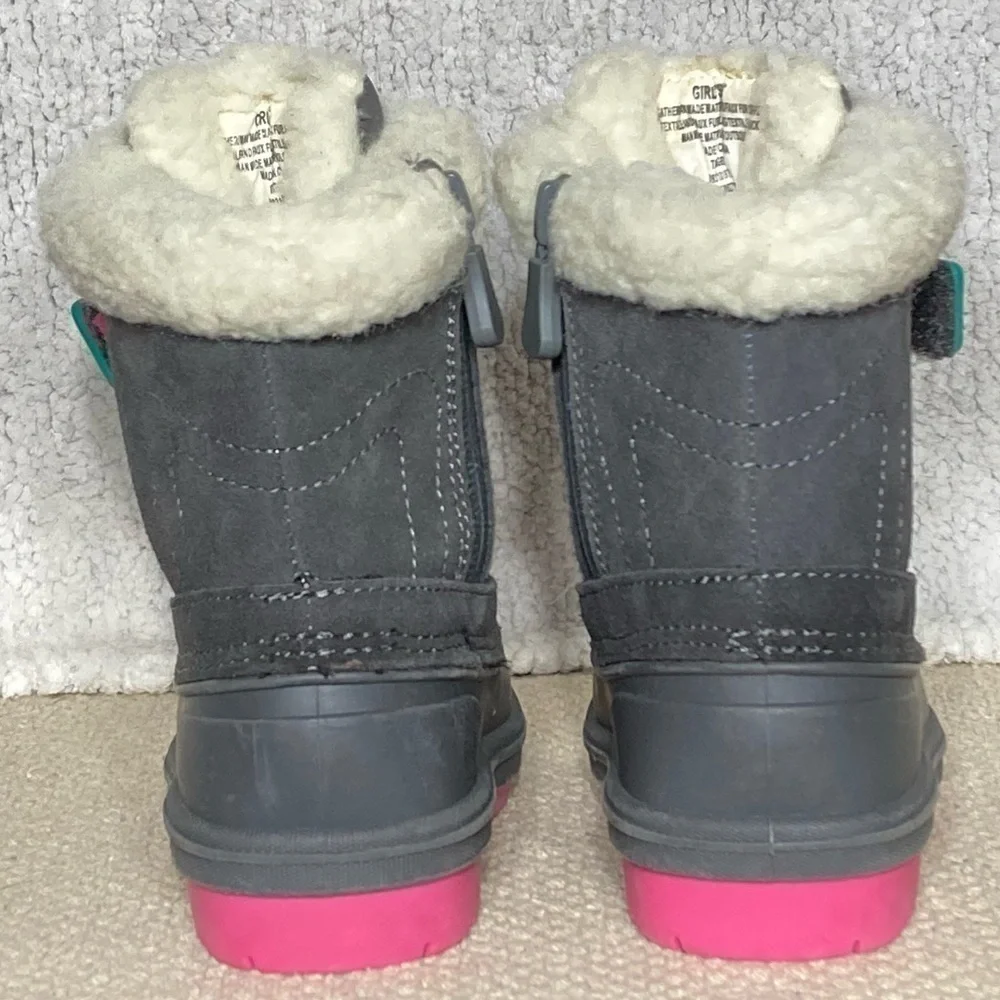 Cat & Jack Kids Black/Pink/Green Leather Journey Winter Snow Boots Size US 5